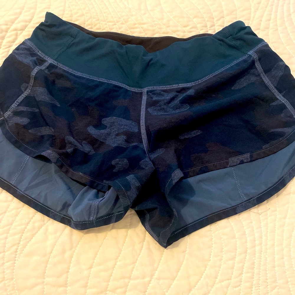 Lululemon size 2 Speed up 2.5 shorts. Camouflage blue. Great condition.